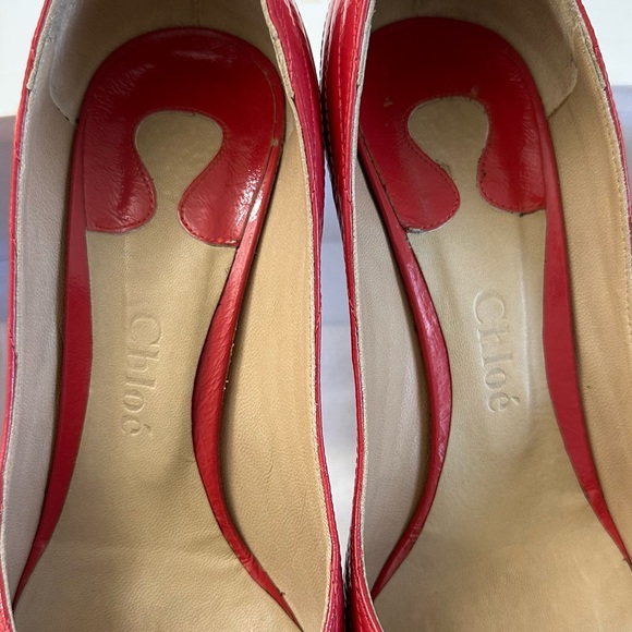 VINTAGE CHLOE LUXURY LEATHER DESIGNER HEELS in Coral Designer Pumps Size 37/6.5 - Picture 10 of 12